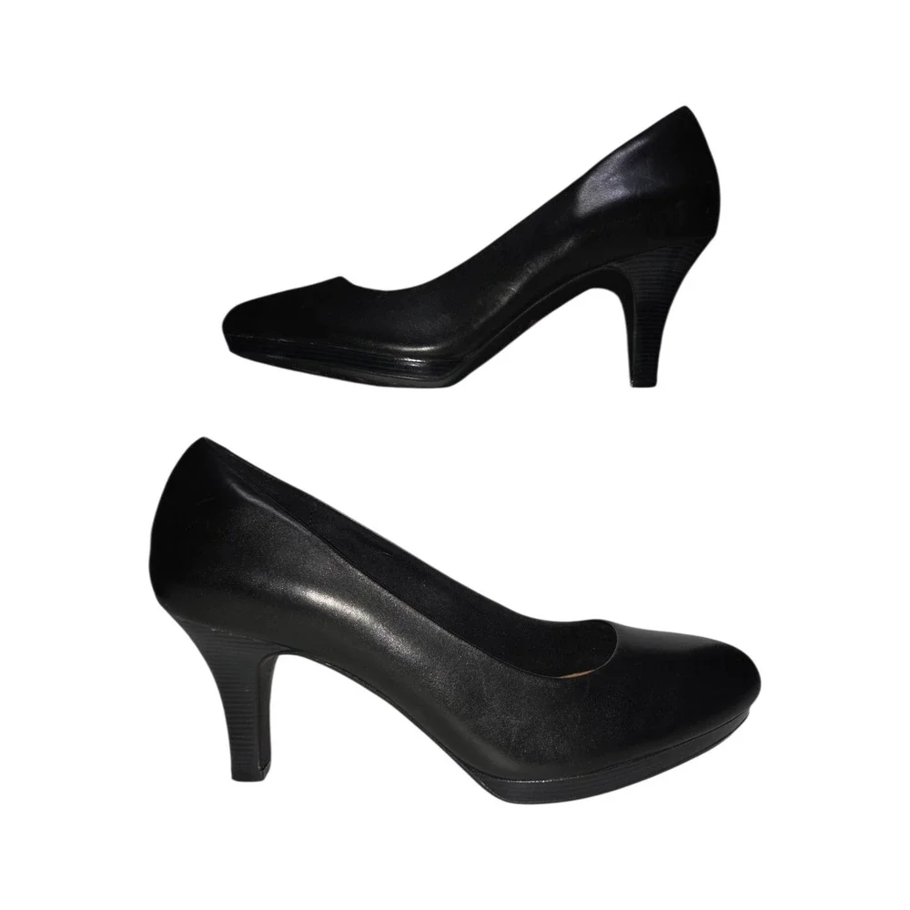 Clarks‎ Artisan Womens Black Leather Round Toe Platform Pumps Heels Size 9